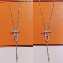 VCA DIY pig nose necklace women niche design light luxury 18K gold OT full diamond tassel collarbone chain high-grade