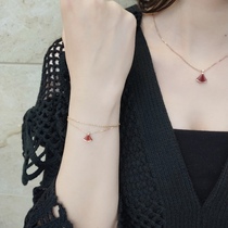VCA DIY small skirt bracelet pure 18K rose gold niche design red onyx summer girls white shell mother fan shape