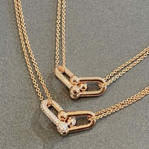 VCA DIY double chain necklace womens 18K rose gold niche sense high-end new Korean drama top floor same sterling silver