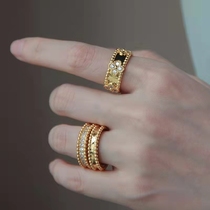 VCA DIY Kaleidoscope Signature Ring Female Niche 18K Gold Full Diamond Ring Temperament Fashion Personality Premium Sense