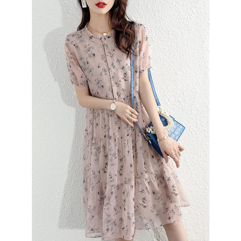 Summer skirt, fuchsia advanced brace, dress, flowered, fitted, high-quality style, with short sleeve, A-line Summer skirt, fuchsia advanced brace, dress, flowered, fitted, high-quality style, with short sleeve, A-line