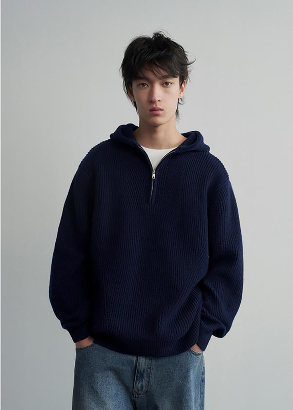 25Fw Heavyweight Retro Loose Pullover Sweatshirt Sports Hoodie Korean Style Solid Color Versatile Sweater Hooded Knitwear for Men