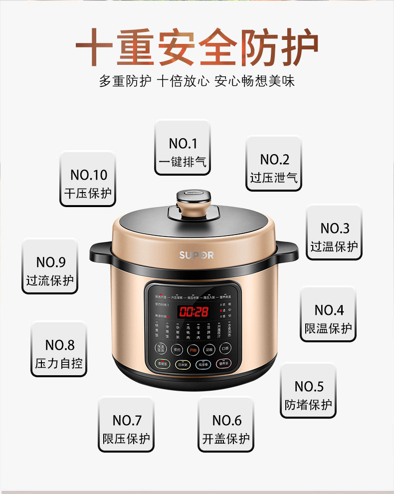 Электроварка 京东购物商城官网电器苏泊尔电压力锅家用智能5l高压饭煲6升