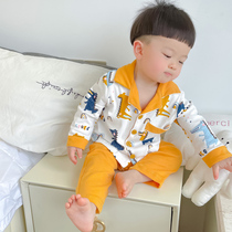 Childrens pajamas Spring and autumn long-sleeved cotton boy cartoon suit thin boy children baby home clothes cotton