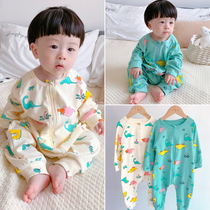 Childrens conjoined pajamas spring and autumn cotton one-year-old baby baby dinosaur climbing suit 2 Boys 3 Girls anti-kick sleeping bag