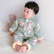 Childrens pajamas winter flannel boy velvet thickened padded childrens coral velvet baby home clothes warm