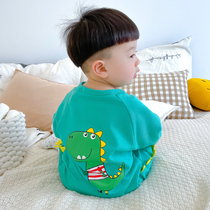 Childrens one-piece pajamas Spring and Autumn cotton thin long-sleeved boys anti-kick cartoon home clothes Baby baby sleeping bag