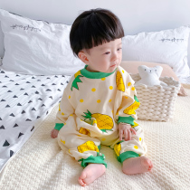 Childrens conjoined pajamas Spring and Autumn Winter cotton cute baby one-year-old baby anti-kick sleeping bag boys and girls home clothes