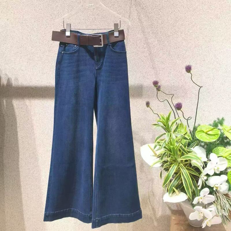 Original Quality 2026 Early Autumn New Four-Way Stretch Straight-Leg Jeans, Vintage Versatile Long Pants for Women, with Belt