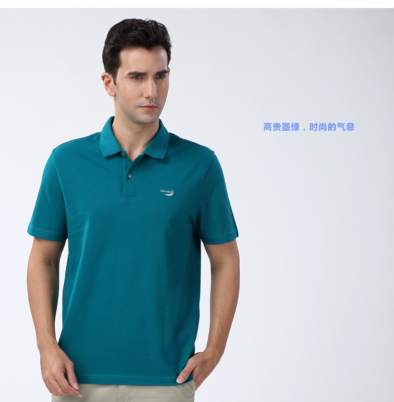 Hồng Kông Cá sấu nam Màu rắn POLO Áo sơ mi ngắn tay Áo thun cotton Ngọc trai Màu xanh đậm Màu xanh đậm Ve áo chính hãng