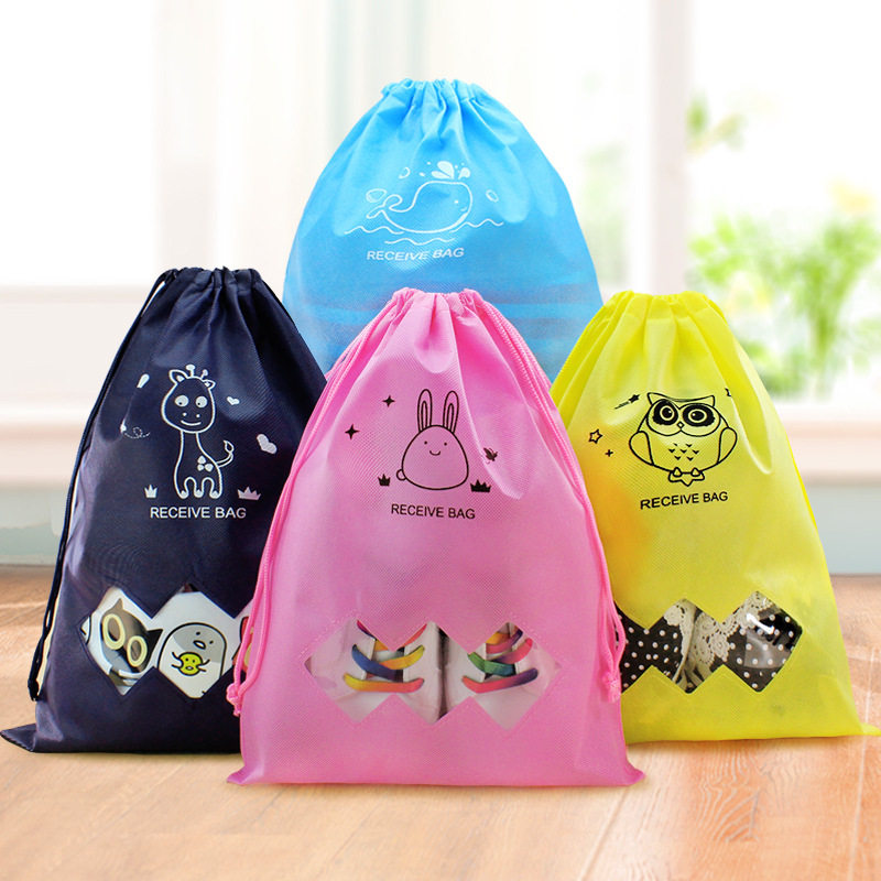 Viewable storage bag bundle drawstring non-woven dustproof shoe bag travel portable clothing finishing bag transparent shoe bag