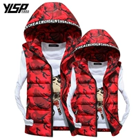 Áo vest nam ngụy trang cotton 2017 thu đông 2017 mới đôi nam nữ phiên bản hàn quốc áo khoác không tay nam vest cotton áo ba lỗ trắng