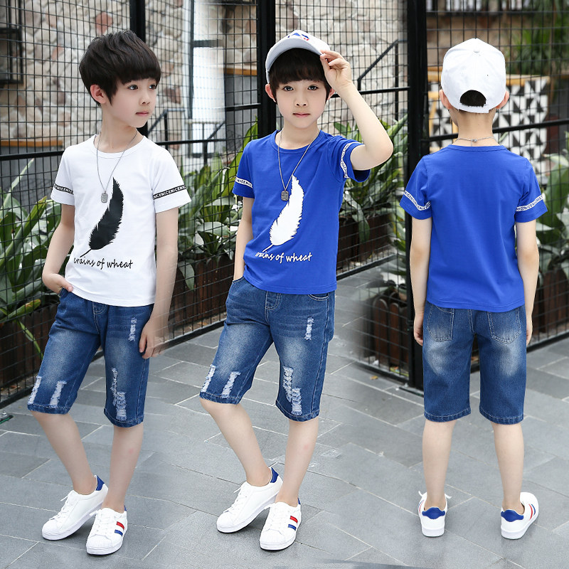 Boy short sleeve T-shirt suit large boy dress summer dress 8 8 120 13 13 years old boy short sleeve clothes summer