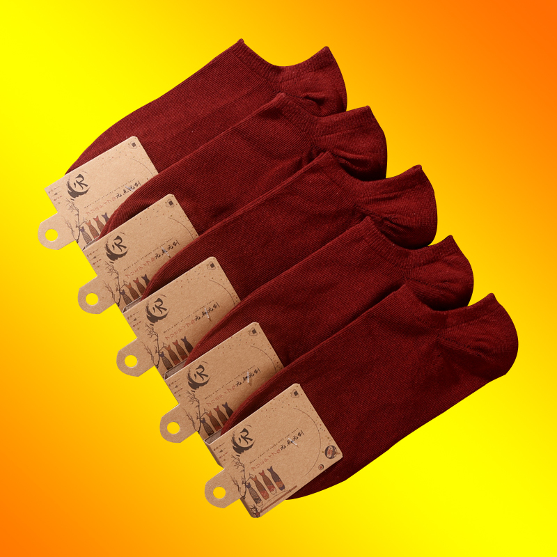 Wine Red Pure Cotton Socks for Men, Summer Thin Boat Socks, Sweat-Absorbent and Breathable, Solid Color Orange, Low-Cut Sports Ankle Socks
