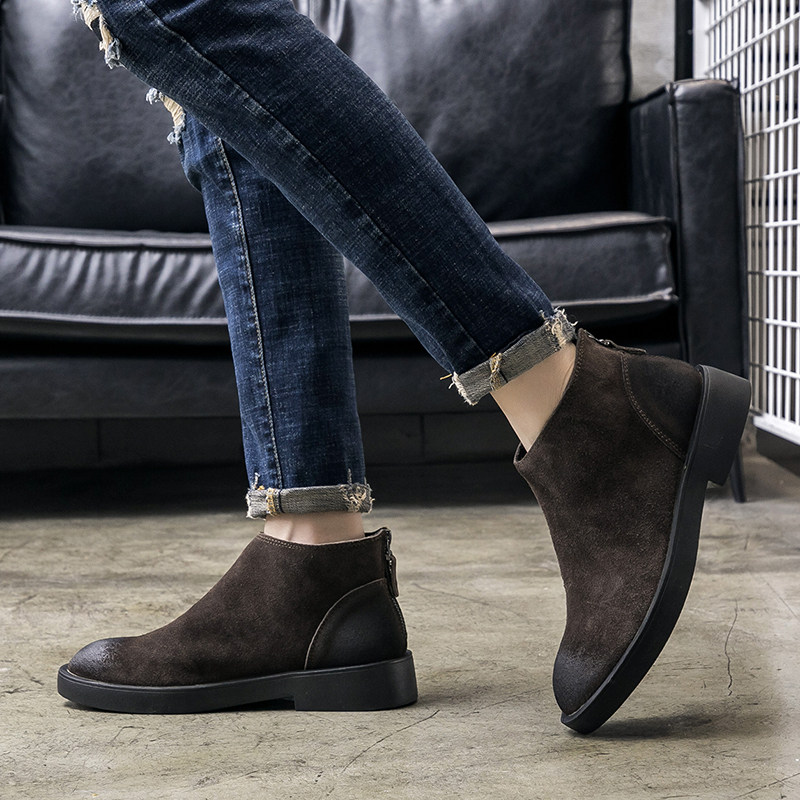 Autumn Martin boots men's mid-tube British Korean version of the trend leather casual shoes retro suede all-match suede short boots