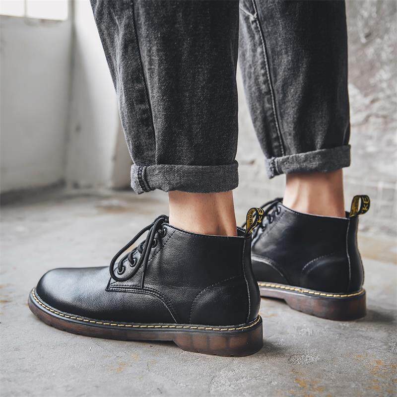 Autumn Martin boots men's tall British leather tooling boots retro trend short boots all-match leather boots mid-tube men's boots