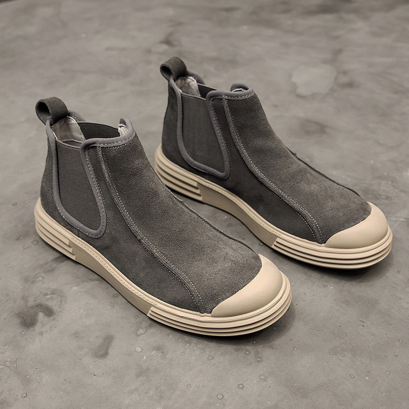 Autumn Martin boots men's leather mid-tube British casual short boots retro suede Korean version trend all-match high-top shoes