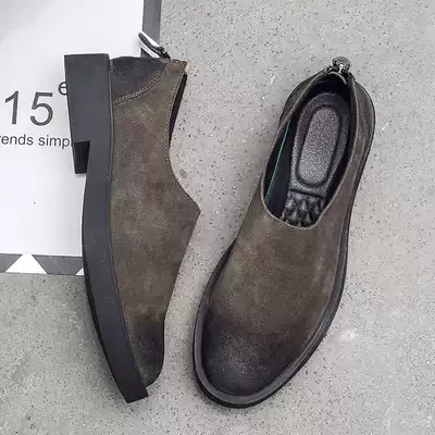 Autumn trendy shoes lazy shoes men's leather casual shoes Korean version of low-top frosted anti-fleece leather vintage waxing men's shoes