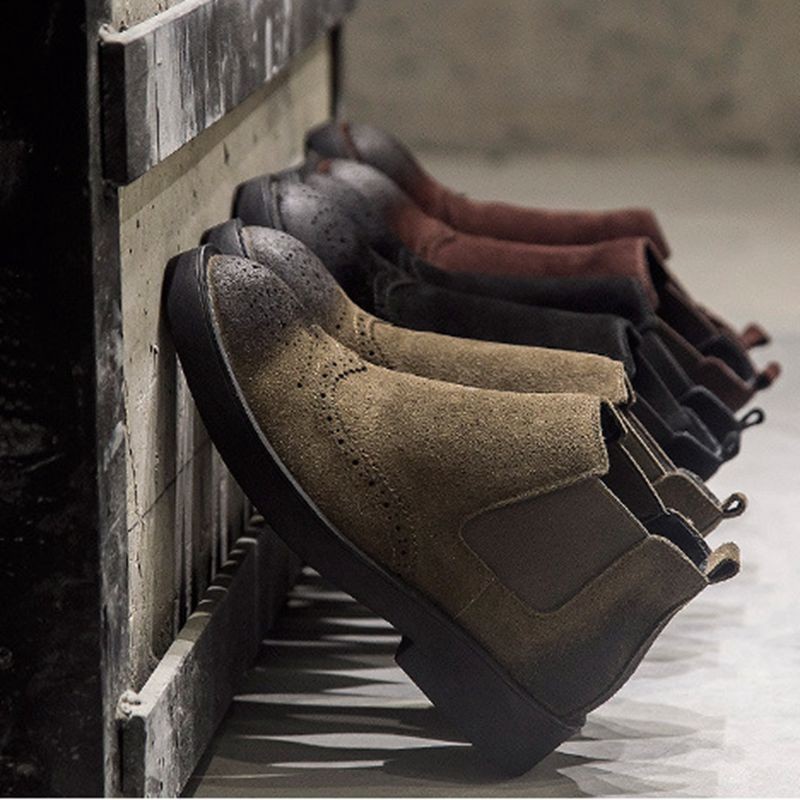 Suede leather men's shoes high-top winter leather British retro suede Chelsea boots men's short boots Martin boots trendy shoes