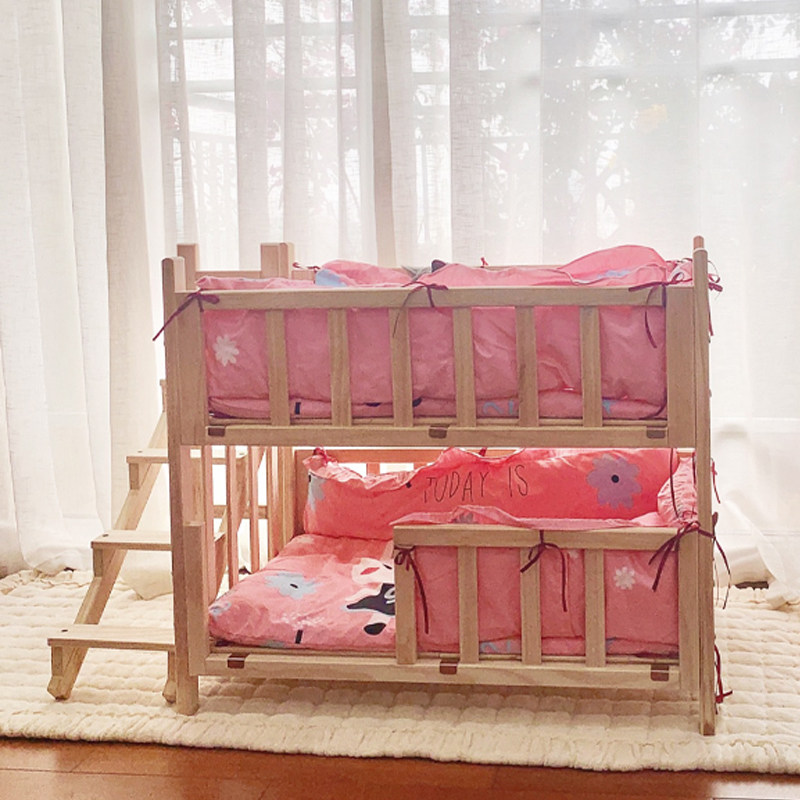Dog kennel dog bed bunk bed solid wood pet bed double kennel upper and lower bunk teddy cat litter log dog bed