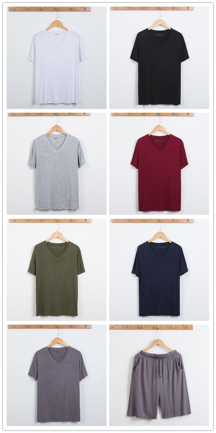 Nam Ngắn Tay Áo T-Shirt Lỏng Mỏng Cộng Với Phân Bón Cộng Với Kích Thước Trang Chủ Giải Trí Thể Thao Tops Trắng Đồ Ngủ Modal