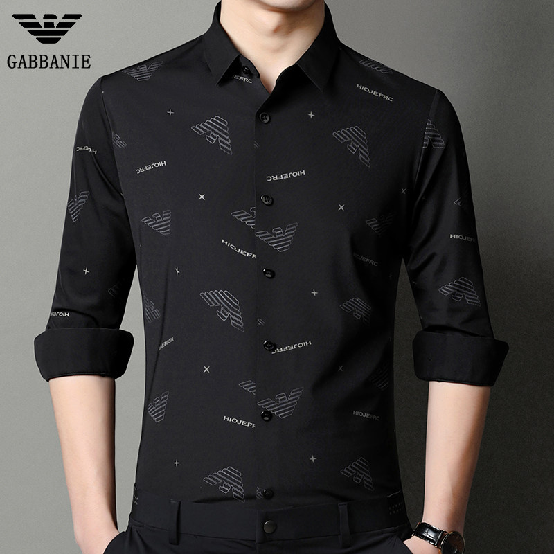 Chiamania autumn shirt men's long sleeve Korean printed casual inch business men's drape shirt thin