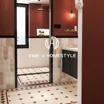 Sanskrit-style toilet tile walled edge flower brick retro red bathroom feather brick kitchen wall brick balcony floor tiles