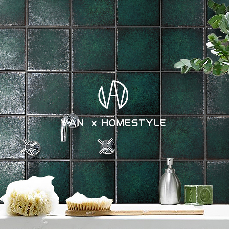 Van Neu Retro Metal Ink Green Square Brick Ins Nets Red Restaurant Bar Terrace Floor Tiles Toilet Tile Kitchen Wall Brick-Taobao