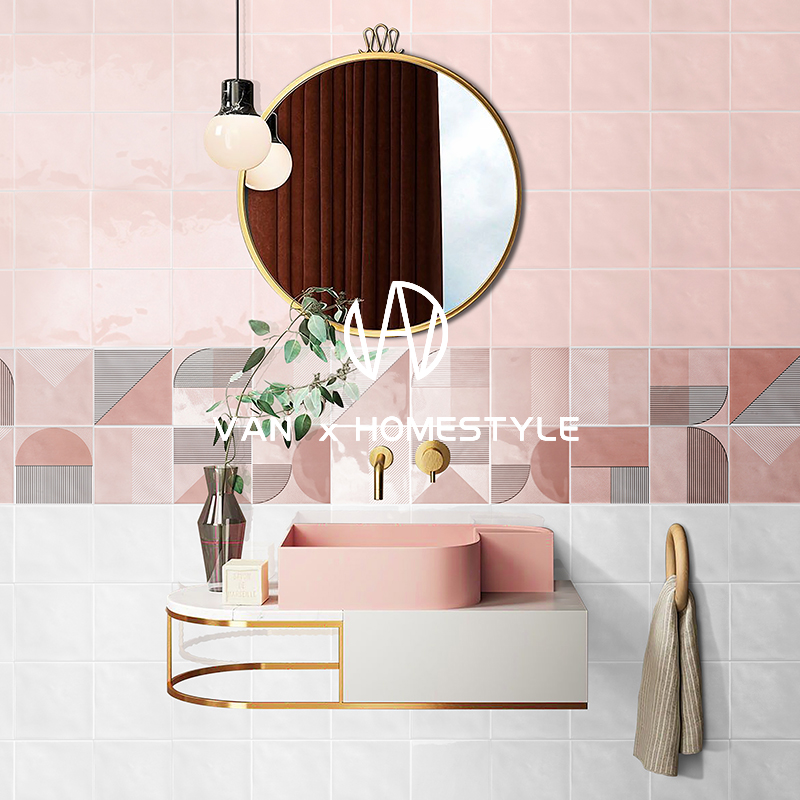 Van Neins Net Red Bathroom Macaron Tiles Nordic Makeup Room Kitchen Toilet Pink Pattern Wall Brick