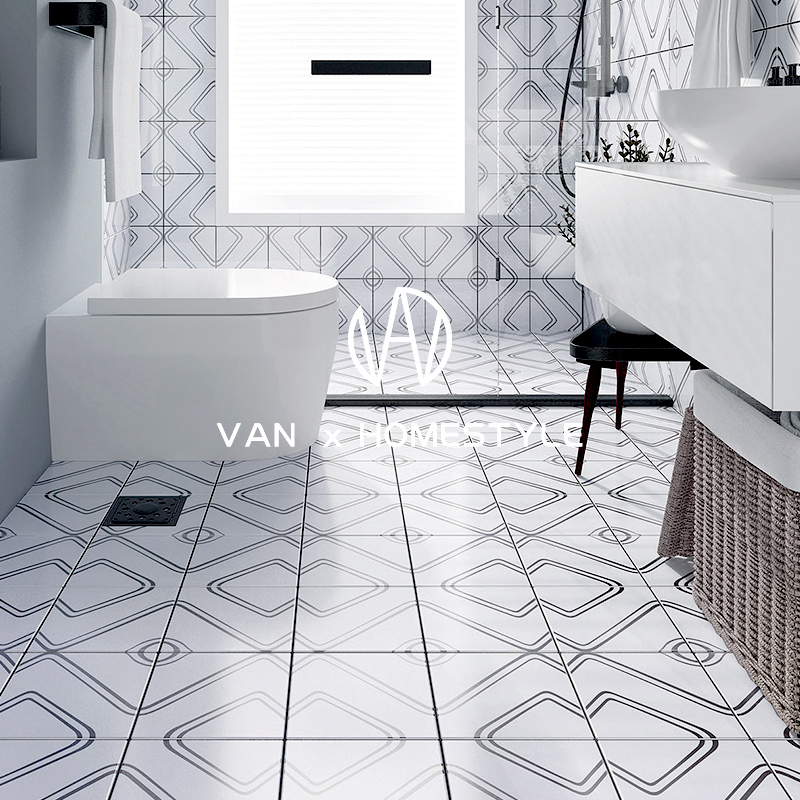 Fannei Nordic bathroom tiles kitchen floor tiles non-slip wear-resistant balcony toilet bathroom porch black and white tiles