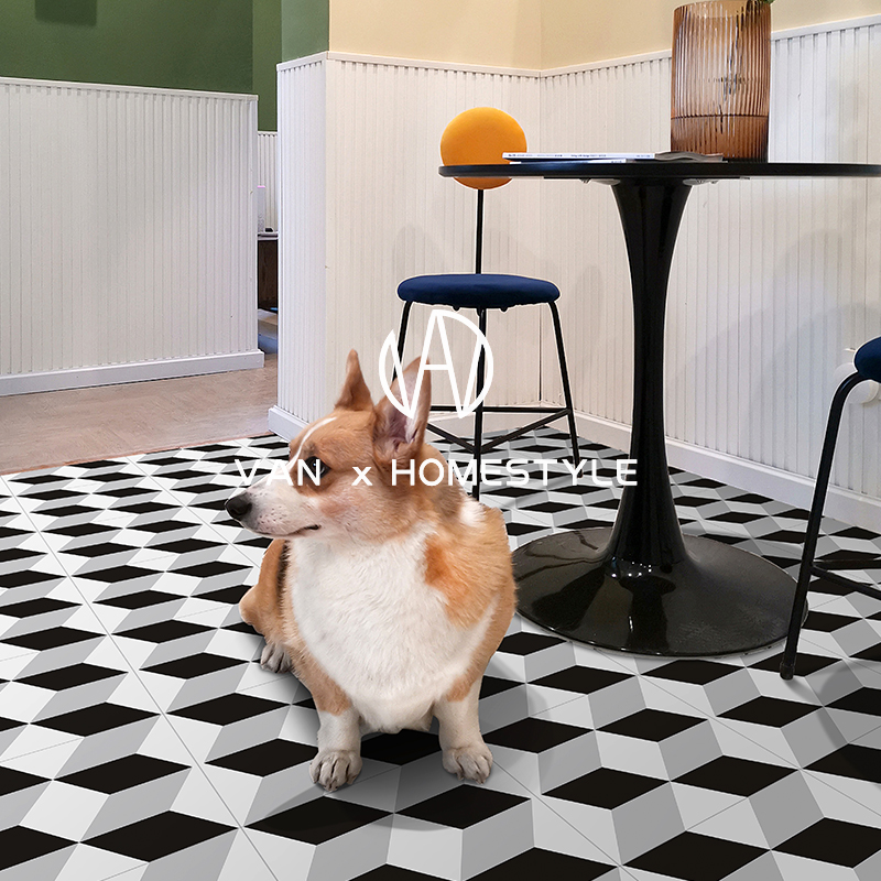 Fannei retro black and white small flower tiles floor tiles balcony flower tiles Nordic bathroom kitchen tiles 300X300