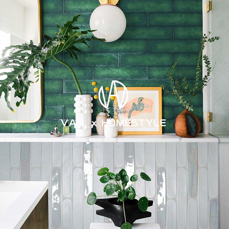 Sanskrit retro ink green strip brick-and-mortar net red dining room bar Wall Brick Makeup Room Toilet Bathroom kitchen Magnetic brick