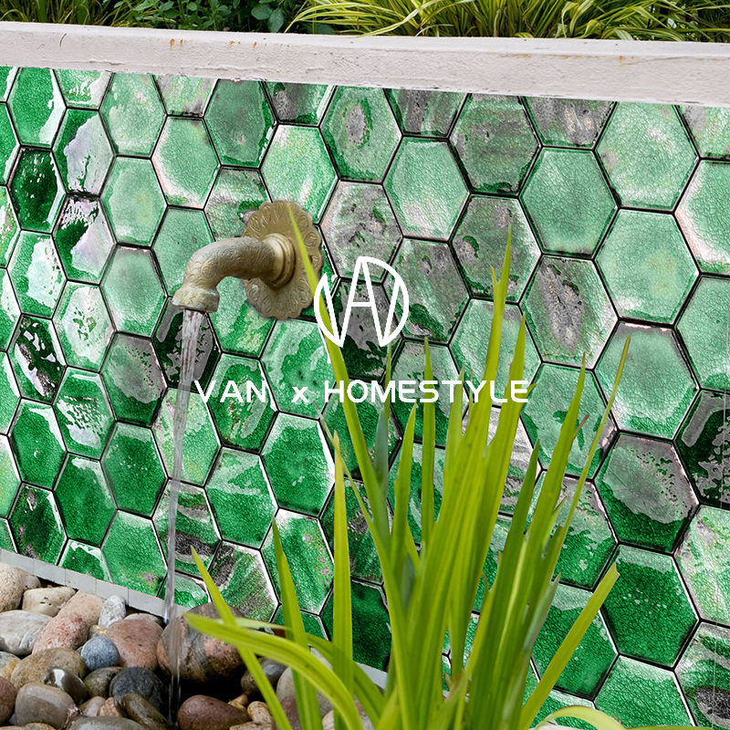 Vanne dark green handmade small hexagonal mosaic retro kitchen bar tile bathroom bathroom background wall