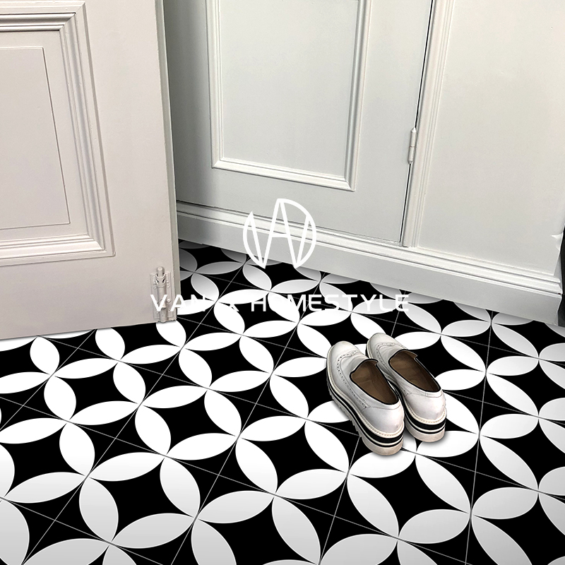 Sanskrit retro famous sleeping black and white small flower brick balcony Xuanguan Flake Makeup room Kitchen Magnetic Brick wall tiles 200