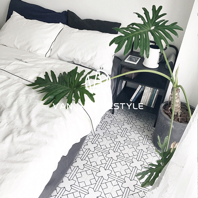Vanne Nordic retro black and white line tiles Net red makeup room tile tile bedroom tile tile bedroom tile floor tile