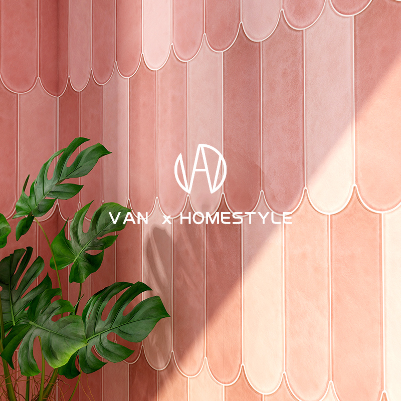 Sanskane minimalist modern kitchen Makeup Room Tile Feather background wall Nordic pink Artisanal Brick Toilet Wall Brick