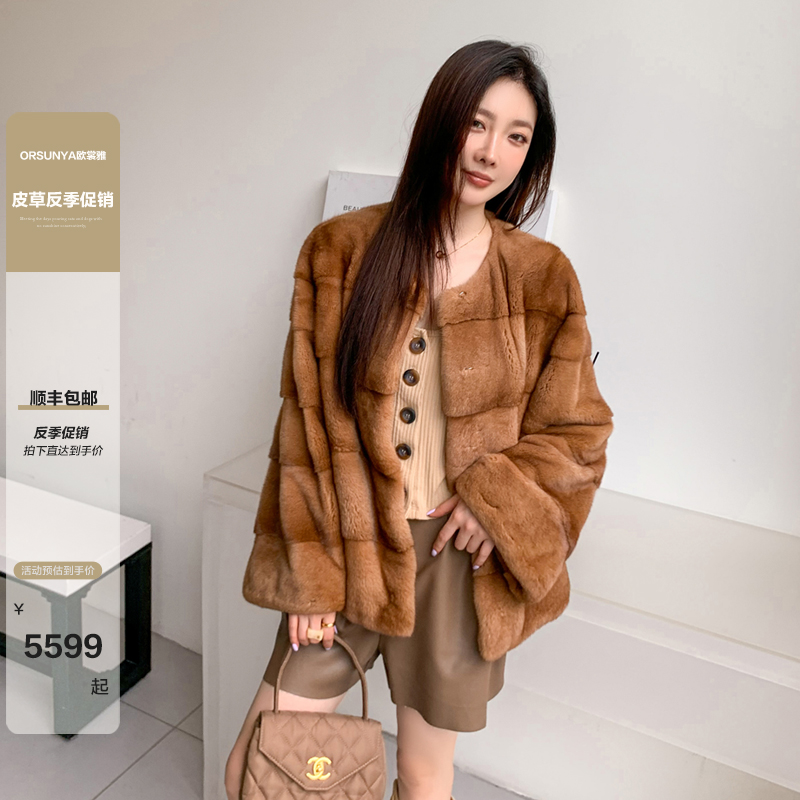 「クラシッククロック」輸入ベルベットミンク毛皮レディースミンクコートミンクコートレトロショートスタイル若い