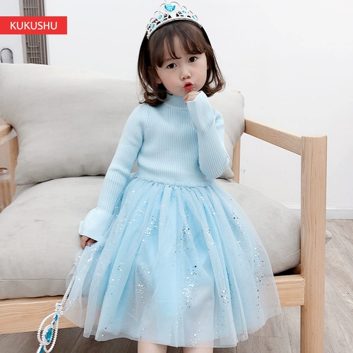 Осеннее шерстяное платье, трикотажная детская юбка на девочку, наряд маленькой принцессы, в корейском стиле