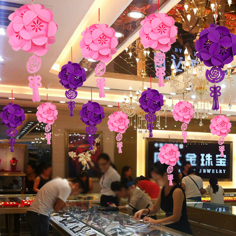 Spring Festival decoration shop atmosphere decoration flower ball lantern hanging decoration store jewelry store creative scene decoration hanging decoration
