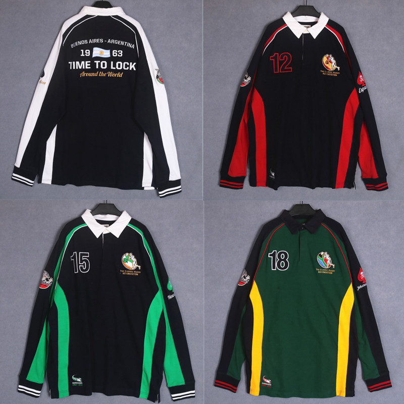 European and American skateboard Polo shirt street dance relaxation with long version long sleeve T-shirt retro letter embroidery baseball service wave