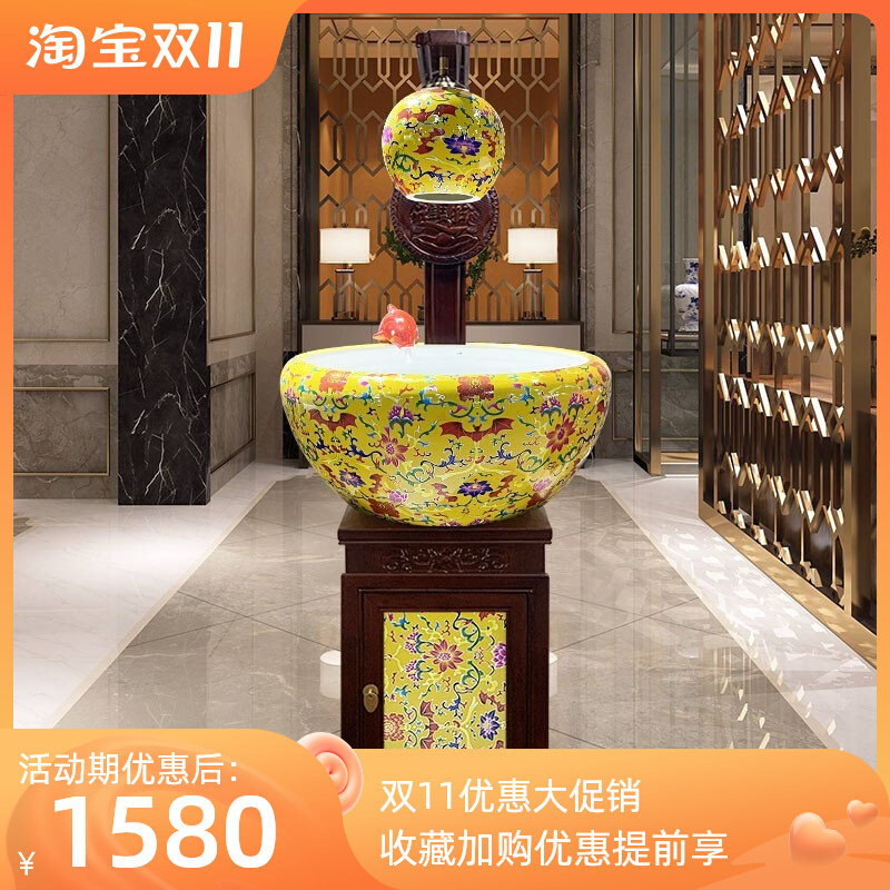2022 Jingdezhen goldfish tank ceramic fish basin living room household lucky fish tank cabinet floor spray fish tank