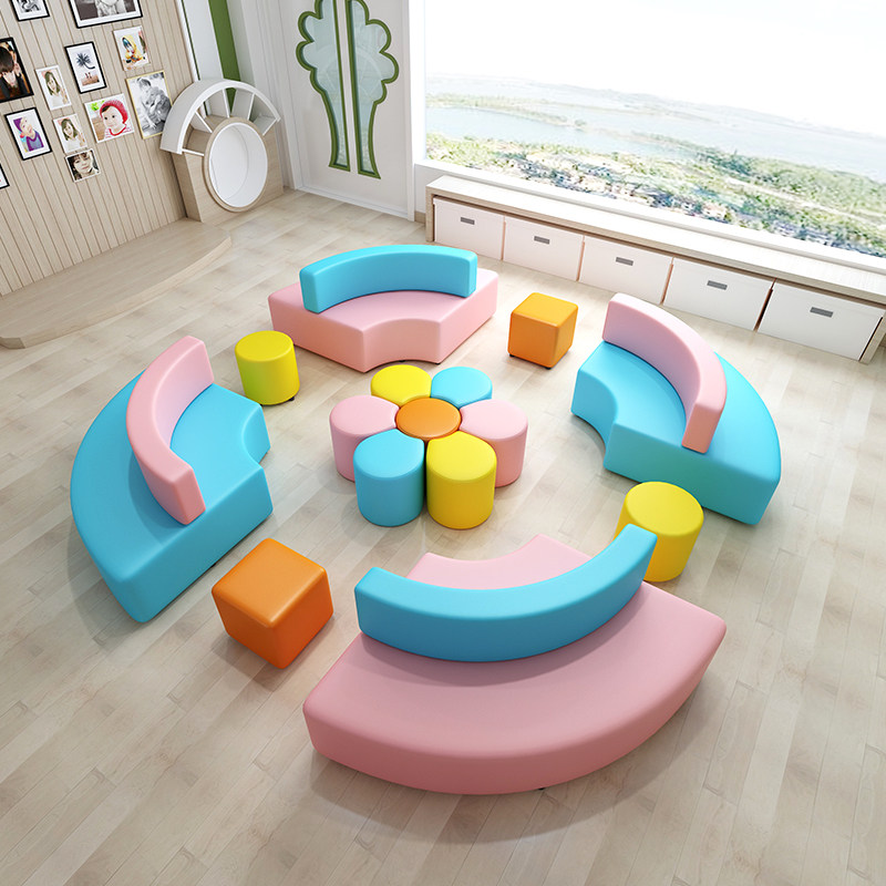 Kindergarten special-shaped round creative sofa early education training school bookstore children's reading room protection double-sided card seat