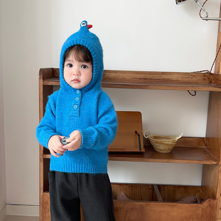 Boys' Autumn Outfit Baby Autumn Funny Cartoon Hooded Sweater Infant Cute Soft Knitwear Trendy