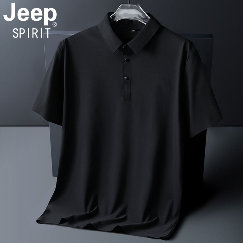 Jeep Ice Silk Short-Sleeved Polo Shirt for Men, Summer Loose Fit, Plus Size, Big and Tall, Turn-Down Collar, Seamless T-Shirt, Casual Half-Sleeve Tee