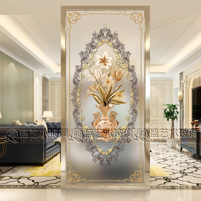 European-style art glass living room screen partition wall decoration modern simple aisle entrance entrance tempered customization
