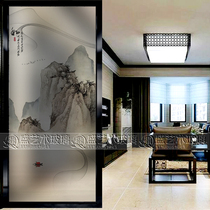 Chinese abstract art glass double-sided frosted craft art glass screen living room partition wall ink landscape painting