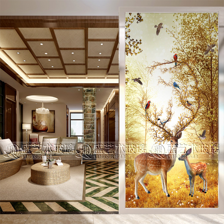 Boutique Art Glass Screen Partition Entrance Genguan Living Room Aisle Corridor TV Background Wall Bifacial Craft Deer-Taobao