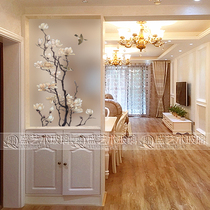 Modern Chinese art glass living room partition screen entry porch double-sided frosted craft background wall Magnolia orchid