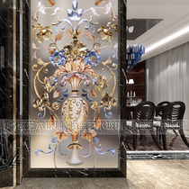 European screen art glass aisle entrance background wall partition shoe cabinet glass carved tempered glass vase