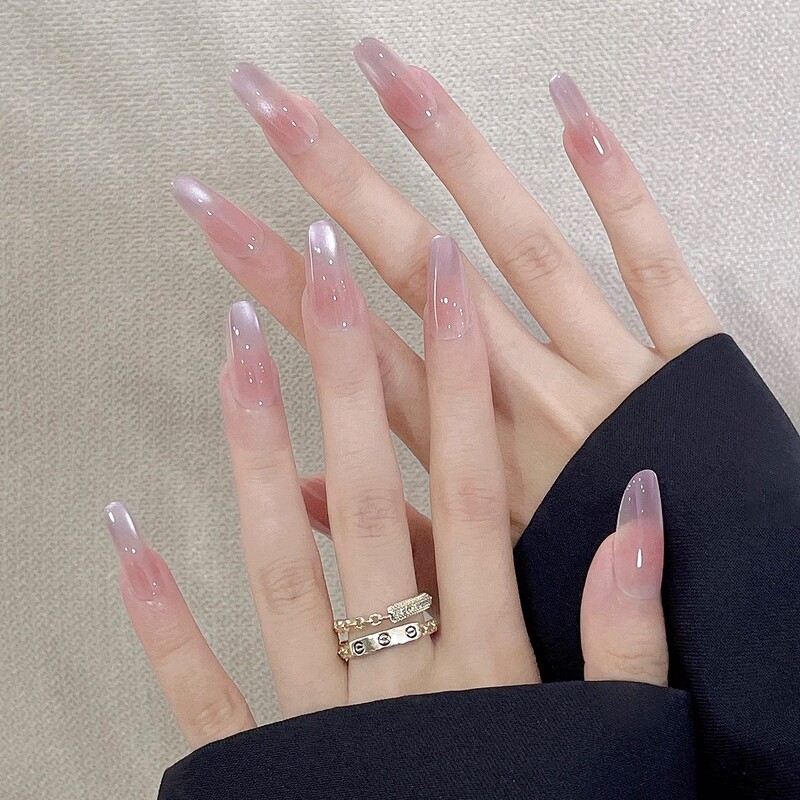 Purple Water Light】Wearable Nail Art 2026 New High-End Short Cat Eye Purple Korean Style ins Handmade Nails Purple Water Light】Wearable Nail Art 2026 New High-End Short Cat Eye Purple Korean Style ins Handmade Nails
